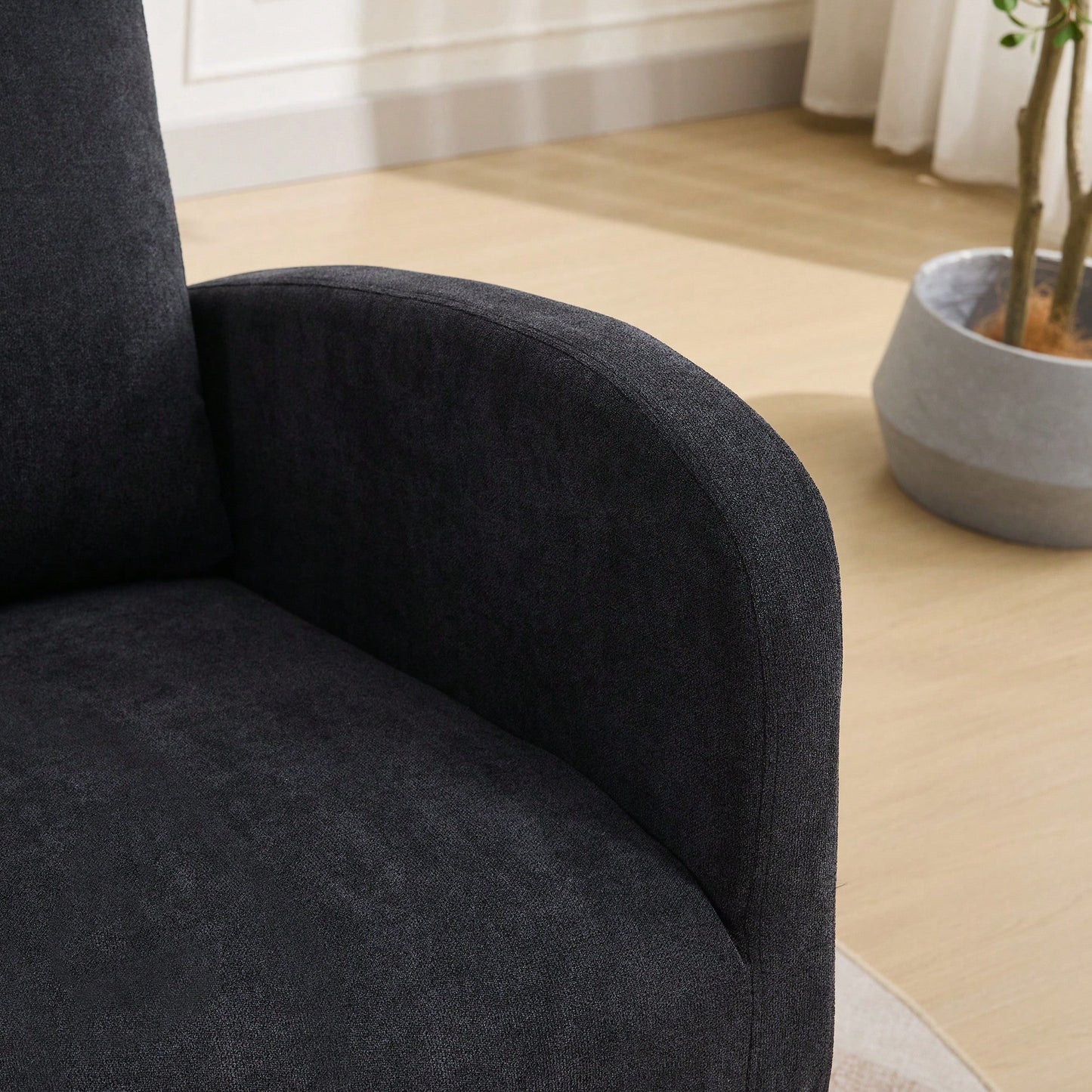 Cozy 27.2 Inch Rocking Glider Chair with High Back and Side Pocket for Nursery Bedroom Stylish Accent Armchair with Rubber Wood Legs Black
