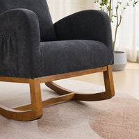 Cozy 27.2 Inch Rocking Glider Chair with High Back and Side Pocket for Nursery Bedroom Stylish Accent Armchair with Rubber Wood Legs Black