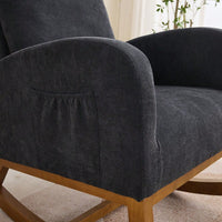 Cozy 27.2 Inch Rocking Glider Chair with High Back and Side Pocket for Nursery Bedroom Stylish Accent Armchair with Rubber Wood Legs Black