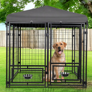 Heavy Duty Waterproof Outdoor Dog Kennel with Lockable Roof and Feeding Door for Small to Medium Dogs 4.5x4.5x4.8 ft