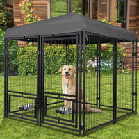 Heavy Duty Waterproof Outdoor Dog Kennel with Lockable Roof and Feeding Door for Small to Medium Dogs 4.5x4.5x4.8 ft