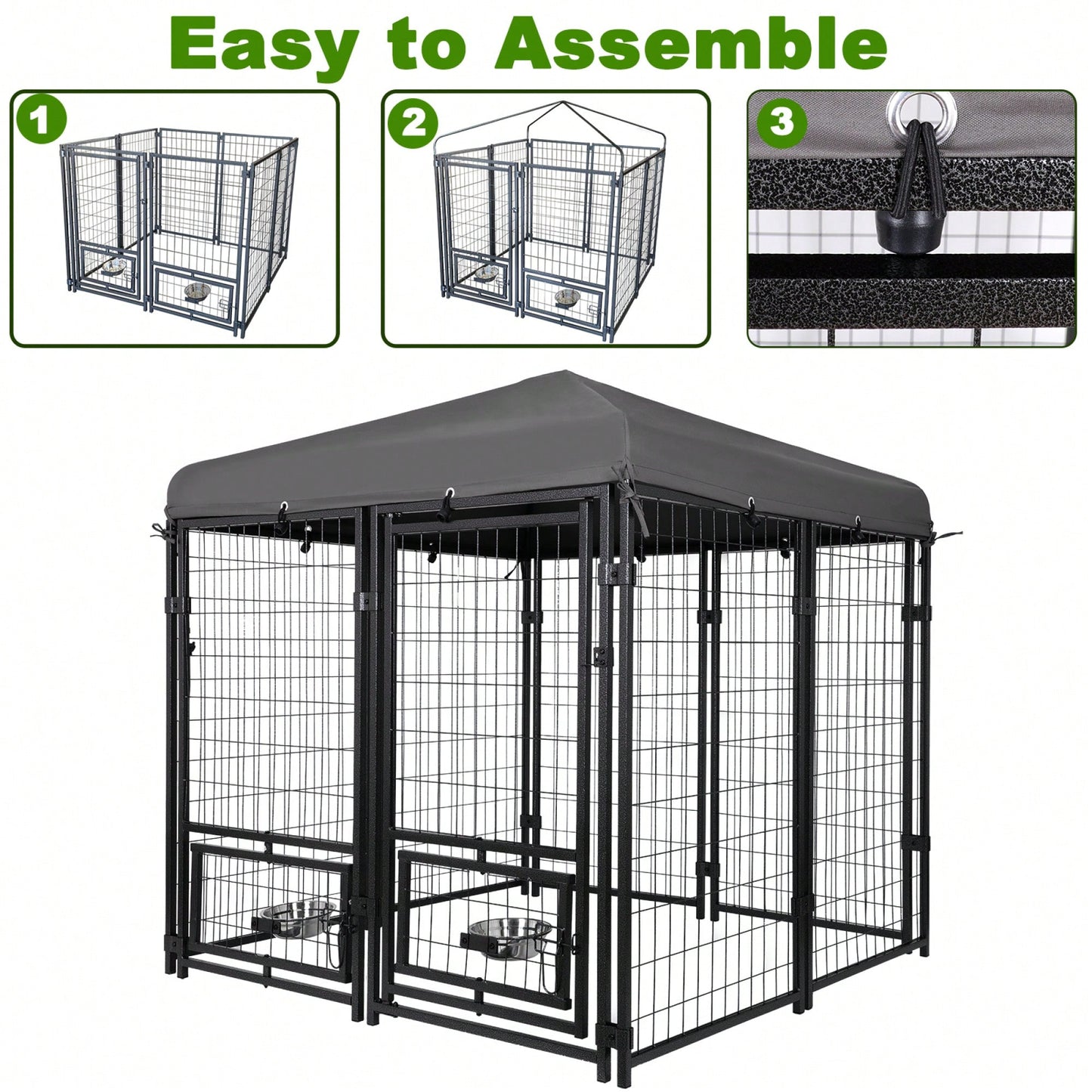 Heavy Duty Waterproof Outdoor Dog Kennel with Lockable Roof and Feeding Door for Small to Medium Dogs 4.5x4.5x4.8 ft