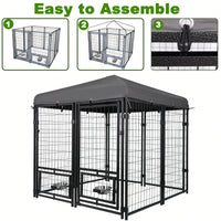 Heavy Duty Waterproof Outdoor Dog Kennel with Lockable Roof and Feeding Door for Small to Medium Dogs 4.5x4.5x4.8 ft