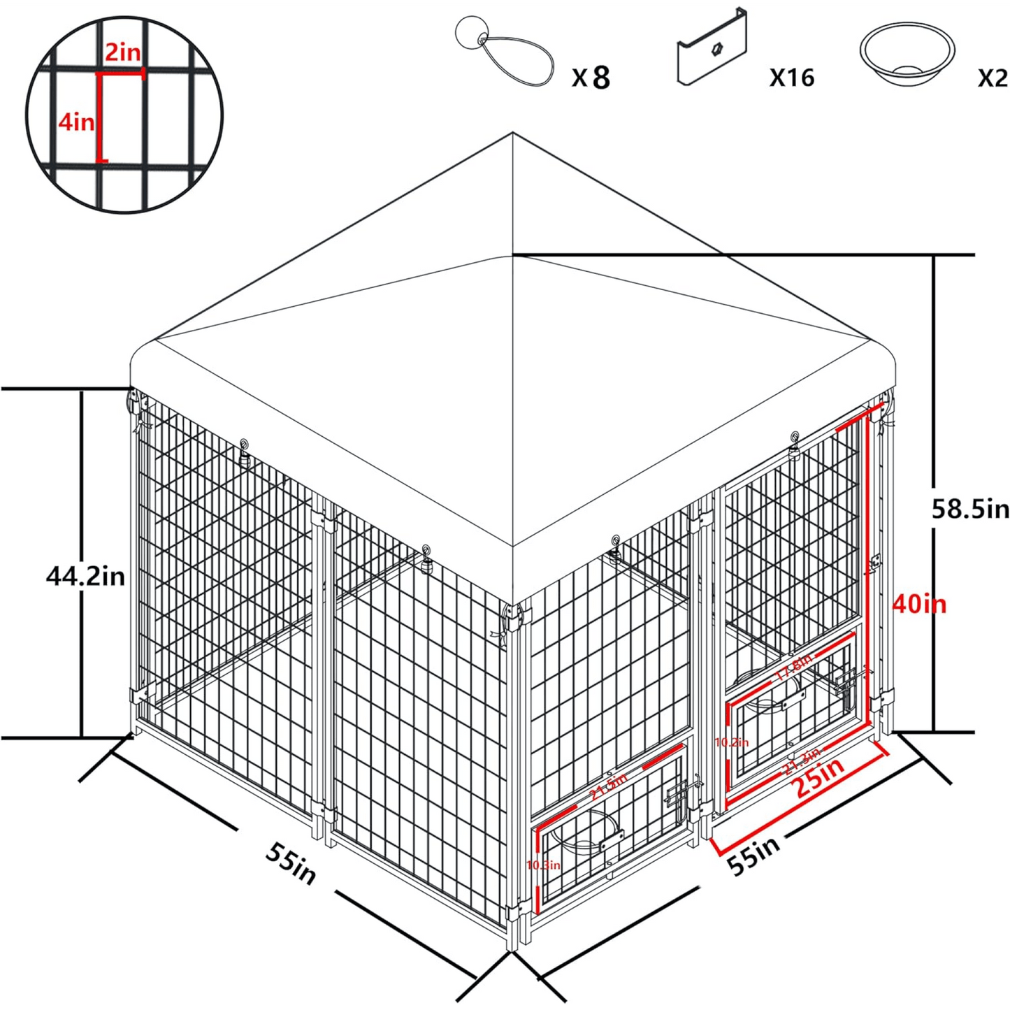 Heavy Duty Waterproof Outdoor Dog Kennel with Lockable Roof and Feeding Door for Small to Medium Dogs 4.5x4.5x4.8 ft