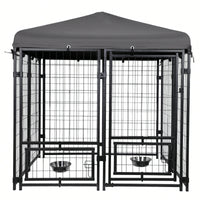 Heavy Duty Waterproof Outdoor Dog Kennel with Lockable Roof and Feeding Door for Small to Medium Dogs 4.5x4.5x4.8 ft