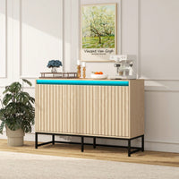 Modern 3-Door Sideboard With LED Lighting - Storage Buffet Cabinet, Adjustable Shelf For Living Room, Dining Room, And Kitchen