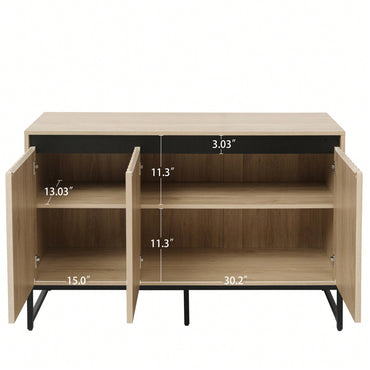 Modern 3-Door Sideboard With LED Lighting - Storage Buffet Cabinet, Adjustable Shelf For Living Room, Dining Room, And Kitchen