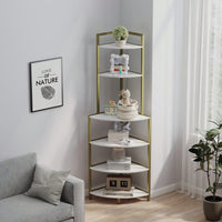 Rustic Brown 6-Tier Corner Open Shelf Bookcase Space-Saving Freestanding Unit for Plants Albums Decor Living Room Home Office Kitchen