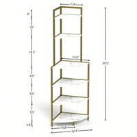Rustic Brown 6-Tier Corner Open Shelf Bookcase Space-Saving Freestanding Unit for Plants Albums Decor Living Room Home Office Kitchen