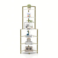 Rustic Brown 6-Tier Corner Open Shelf Bookcase Space-Saving Freestanding Unit for Plants Albums Decor Living Room Home Office Kitchen