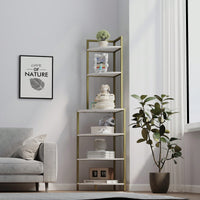 Rustic Brown 6-Tier Corner Open Shelf Bookcase Space-Saving Freestanding Unit for Plants Albums Decor Living Room Home Office Kitchen