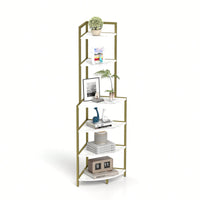 Rustic Brown 6-Tier Corner Open Shelf Bookcase Space-Saving Freestanding Unit for Plants Albums Decor Living Room Home Office Kitchen