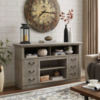 Rustic Farmhouse Entertainment Console for 65 Inch TVs Vintage Drawer Design Light Gray Media Stand 60W x 15.75D x 34.25H