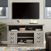 Rustic Farmhouse Entertainment Console for 65 Inch TVs Vintage Drawer Design Light Gray Media Stand 60W x 15.75D x 34.25H