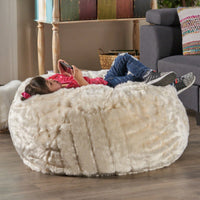 Luxurious White Faux Fur Bean Bag - Modern 3-Foot Design For Cozy Comfort