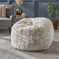 Luxurious White Faux Fur Bean Bag - Modern 3-Foot Design For Cozy Comfort