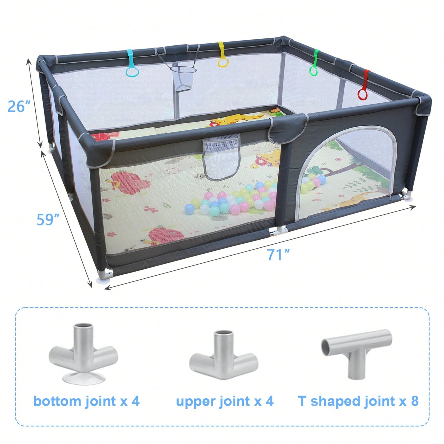 Spacious 71" X 59" Baby Playard With Removable Enclosures - Ideal For Indoor And Outdoor Playtime For Kids And Pets