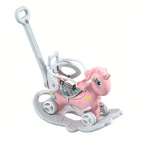 Pink Unicorn Rocking Horse For Toddlers - Balance Bike Ride-On With Push Handle, Backrest, And Balance Board For Boys And Girls