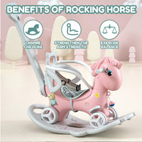Pink Unicorn Rocking Horse For Toddlers - Balance Bike Ride-On With Push Handle, Backrest, And Balance Board For Boys And Girls