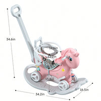 Pink Unicorn Rocking Horse For Toddlers - Balance Bike Ride-On With Push Handle, Backrest, And Balance Board For Boys And Girls