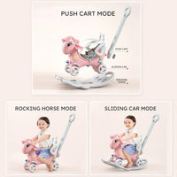 Pink Unicorn Rocking Horse For Toddlers - Balance Bike Ride-On With Push Handle, Backrest, And Balance Board For Boys And Girls