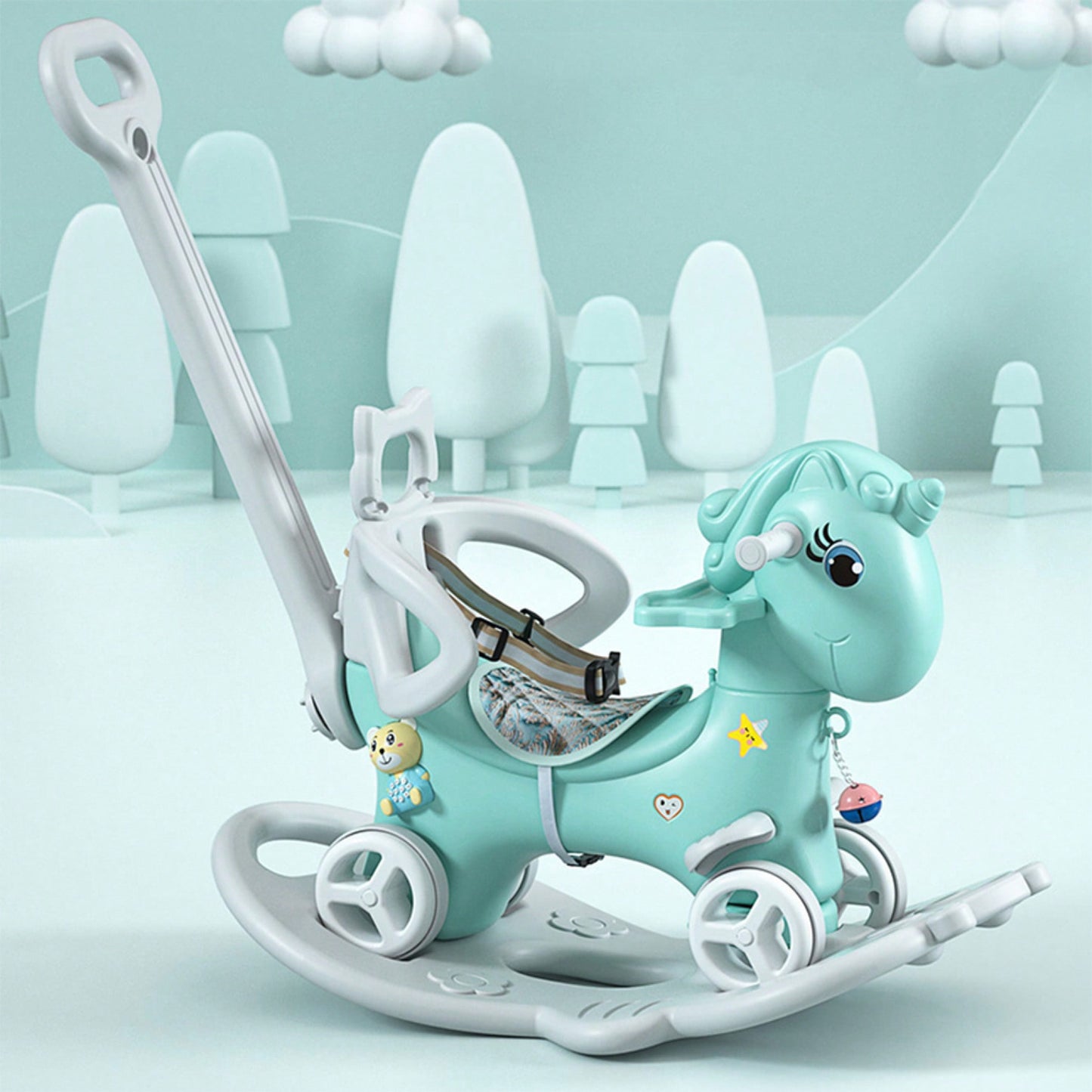 Vibrant Unicorn Rocking Horse & Balance Bike Ride-On With Push Handle And Backrest For Toddlers - Ideal For Boys And Girls