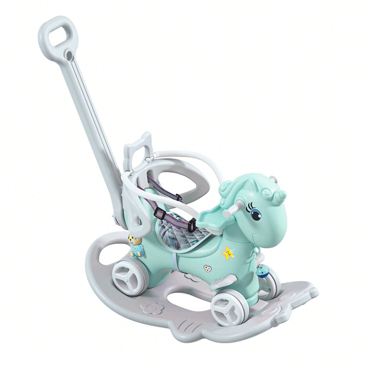 Vibrant Unicorn Rocking Horse & Balance Bike Ride-On With Push Handle And Backrest For Toddlers - Ideal For Boys And Girls