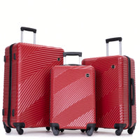 3-Piece Lightweight Travel Luggage Set - Durable PC+ABS Suitcases With Spinner Wheels And Dual Hooks (20/24/28) In Vibrant Red