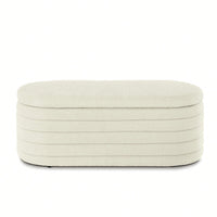 Chic Oval Storage Ottoman Bench in Soft Boucle Teddy Fabric Ideal for Bedroom Living Room or Entryway with Safety Hinge and Ample Storage