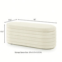 Chic Oval Storage Ottoman Bench in Soft Boucle Teddy Fabric Ideal for Bedroom Living Room or Entryway with Safety Hinge and Ample Storage