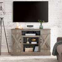 Farmhouse-Inspired Retro TV Stand For TVs Up To 50" – Classic Antique Entertainment Center With Open And Closed Storage In Gray Wash Finish