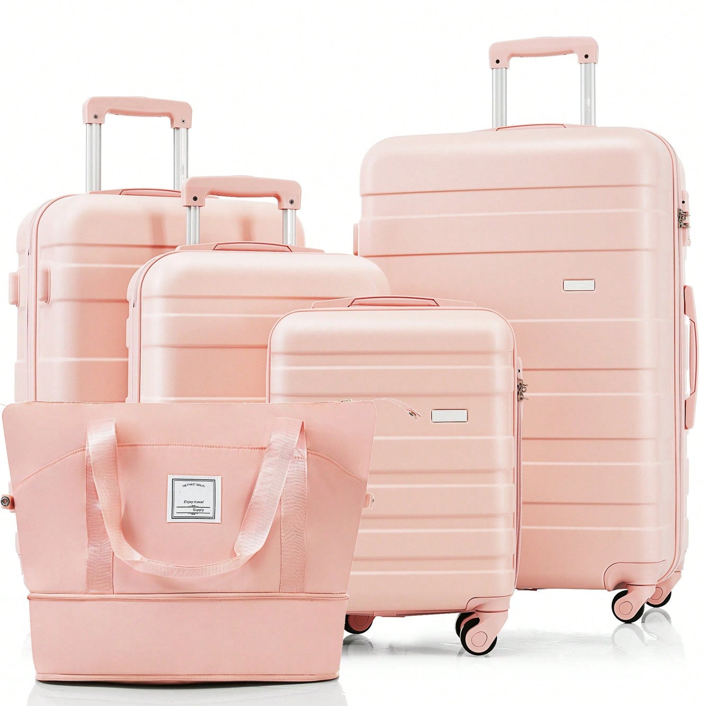 Versatile 5-Piece Expandable Luggage Set - 16" To 28" Suitcases With 360° Spinner Wheels & Adjustable Telescopic Handles In Stylish Pink