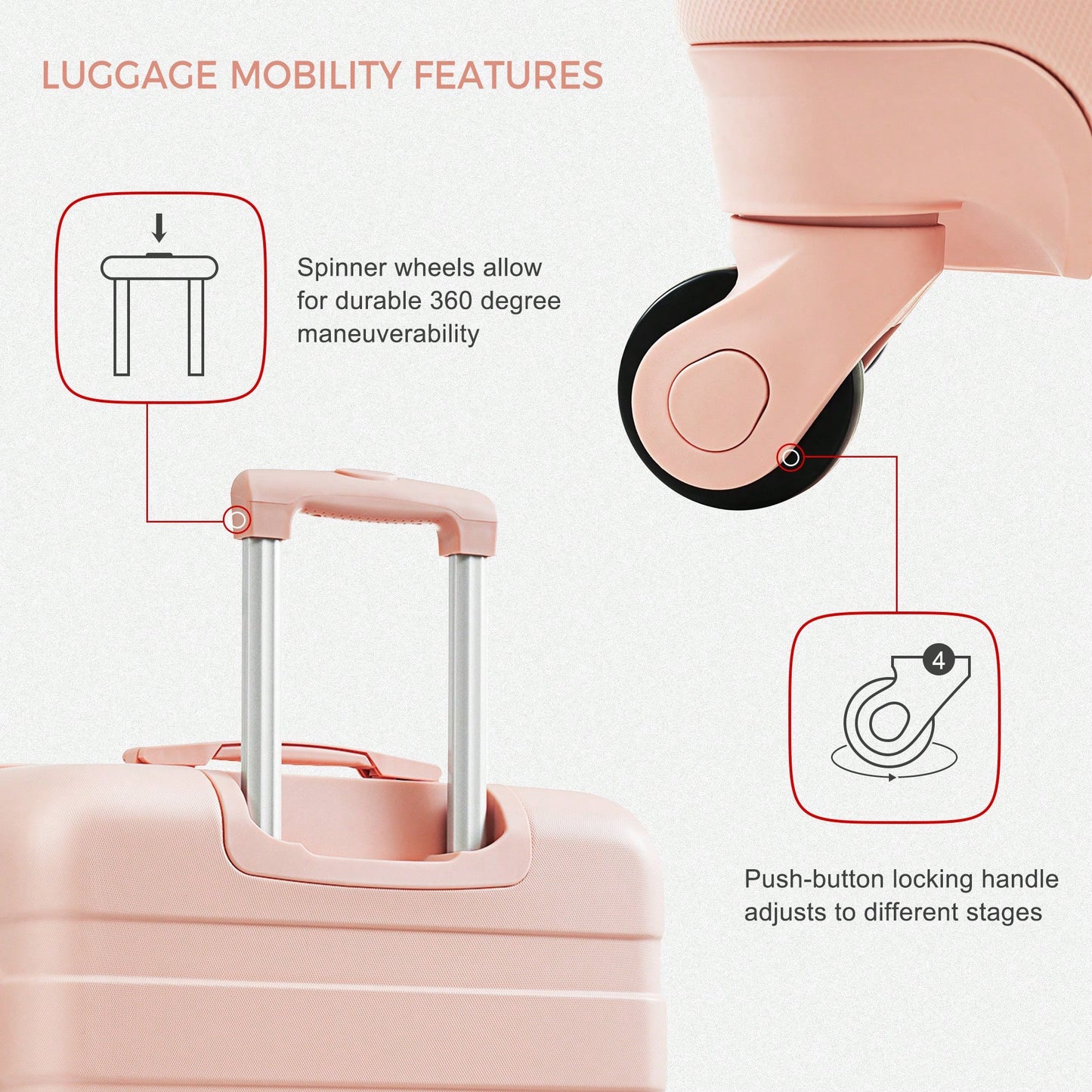 Versatile 5-Piece Expandable Luggage Set - 16" To 28" Suitcases With 360° Spinner Wheels & Adjustable Telescopic Handles In Stylish Pink