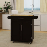 Versatile Rolling Kitchen Island Trolley Cart With Drawer, Doors, Adjustable Shelves, Towel & Seasoning Racks - Black Rubberwood Top