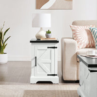 Farmhouse Style Rustic Rectangular Nightstand with Barn Door and Adjustable Shelf White Finish for Living Room and Bedroom