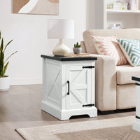 Farmhouse Style Rustic Rectangular Nightstand with Barn Door and Adjustable Shelf White Finish for Living Room and Bedroom