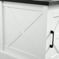Farmhouse Style Rustic Rectangular Nightstand with Barn Door and Adjustable Shelf White Finish for Living Room and Bedroom