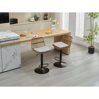 Set Of 2 Swivel Rattan Bar Stools - Stylish Counter Height Chairs With Footrest For Kitchen And Dining Room