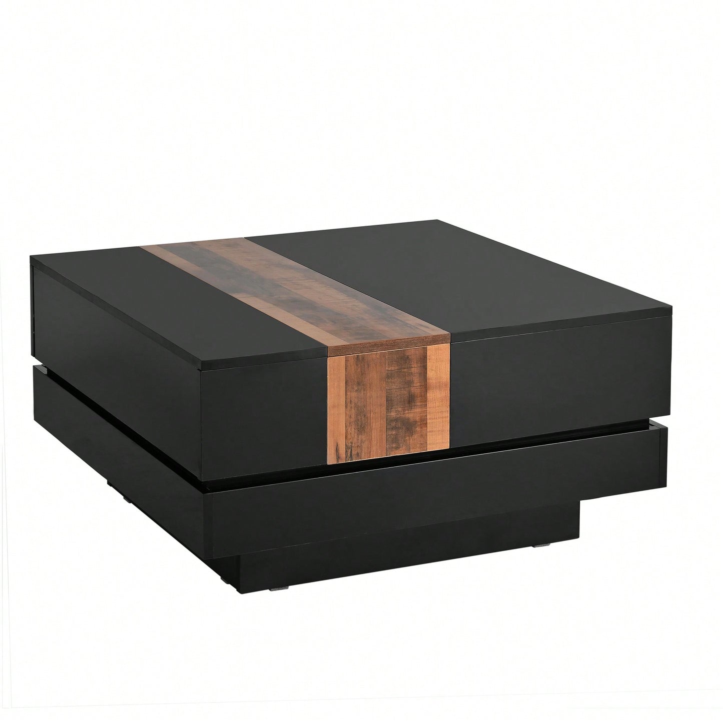 Modern 31.4 Inch Square Coffee Table with Sliding Top Hidden Storage High Gloss Finish Walnut Accent for Stylish Living Rooms