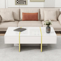 Elegant White High Gloss Coffee Table with Drawers and Gold Legs 47.2 x 31.4 Multi-Storage Center Table for Living Room