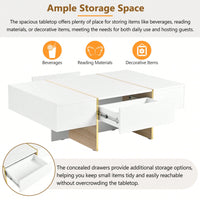 Elegant White High Gloss Coffee Table with Drawers and Gold Legs 47.2 x 31.4 Multi-Storage Center Table for Living Room