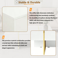 Elegant White High Gloss Coffee Table with Drawers and Gold Legs 47.2 x 31.4 Multi-Storage Center Table for Living Room