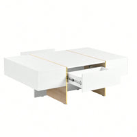 Elegant White High Gloss Coffee Table with Drawers and Gold Legs 47.2 x 31.4 Multi-Storage Center Table for Living Room