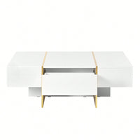 Elegant White High Gloss Coffee Table with Drawers and Gold Legs 47.2 x 31.4 Multi-Storage Center Table for Living Room