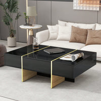 Elegant White High Gloss Coffee Table with Drawers and Gold Legs 47.2 x 31.4 Multi-Storage Center Table for Living Room