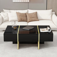 Elegant White High Gloss Coffee Table with Drawers and Gold Legs 47.2 x 31.4 Multi-Storage Center Table for Living Room