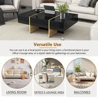 Elegant White High Gloss Coffee Table with Drawers and Gold Legs 47.2 x 31.4 Multi-Storage Center Table for Living Room