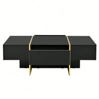 Elegant White High Gloss Coffee Table with Drawers and Gold Legs 47.2 x 31.4 Multi-Storage Center Table for Living Room