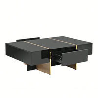 Elegant White High Gloss Coffee Table with Drawers and Gold Legs 47.2 x 31.4 Multi-Storage Center Table for Living Room