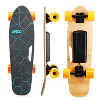 Compact Electric Skateboard With Wireless Remote, 350W Power, Top Speed 10 MPH, 7-Layer Maple Deck, Supports Up To 100kg For All Ages